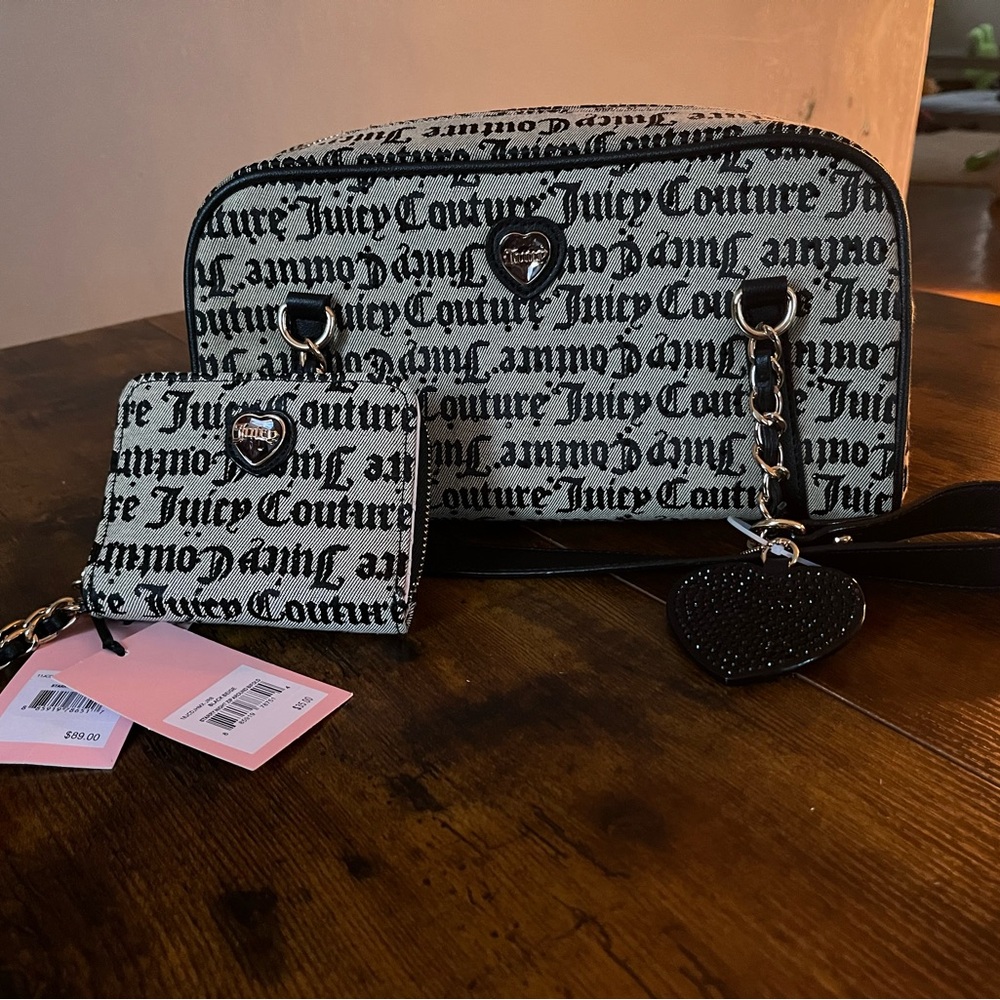 Juicy Couture Black and White Logo Bag & Wallet Set